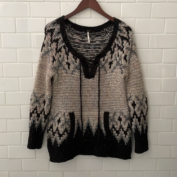 Free People Love Bug Chunky Nordic Lace Up Sweater - Picture 3 of 8